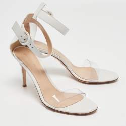 Pre Owned Gianvito Rossi White Leather and PVC Portofino Sandals Size 39