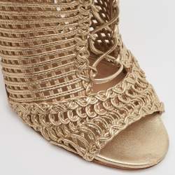 Pre Owned Gianvito Rossi Metallic Gold Leather Peep Toe Ankle Boots Size 39