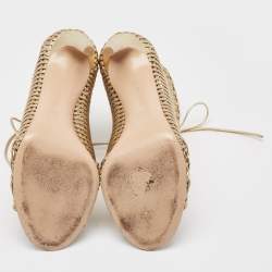 Pre Owned Gianvito Rossi Metallic Gold Leather Peep Toe Ankle Boots Size 39