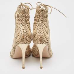 Pre Owned Gianvito Rossi Metallic Gold Leather Peep Toe Ankle Boots Size 39