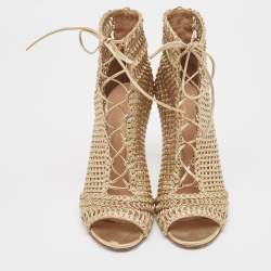 Pre Owned Gianvito Rossi Metallic Gold Leather Peep Toe Ankle Boots Size 39