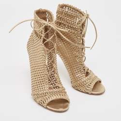 Pre Owned Gianvito Rossi Metallic Gold Leather Peep Toe Ankle Boots Size 39