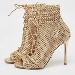 Pre Owned Gianvito Rossi Metallic Gold Leather Peep Toe Ankle Boots Size 39