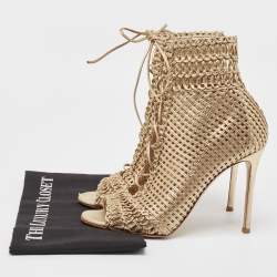 Pre Owned Gianvito Rossi Metallic Gold Leather Peep Toe Ankle Boots Size 39