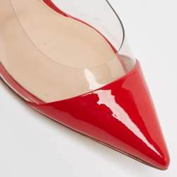 Pre Owned Gianvito Rossi Red Patent Leather and PVC Plexi Pumps Size 38