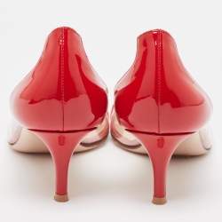 Pre Owned Gianvito Rossi Red Patent Leather and PVC Plexi Pumps Size 38