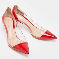 Pre Owned Gianvito Rossi Red Patent Leather and PVC Plexi Pumps Size 38
