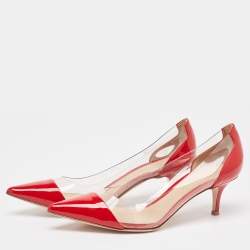 Pre Owned Gianvito Rossi Red Patent Leather and PVC Plexi Pumps Size 38