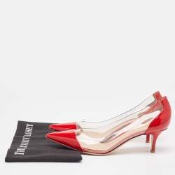 Pre Owned Gianvito Rossi Red Patent Leather and PVC Plexi Pumps Size 38