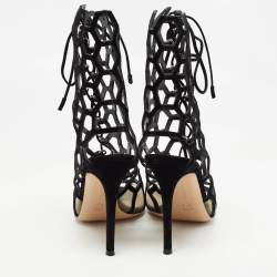 Gianvito Rossi Black Suede and Mesh Cut Out Sandals Size 37