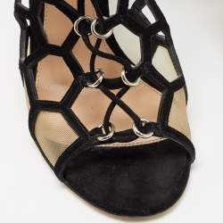 Gianvito Rossi Black Suede and Mesh Cut Out Sandals Size 37