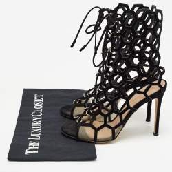 Gianvito Rossi Black Suede and Mesh Cut Out Sandals Size 37