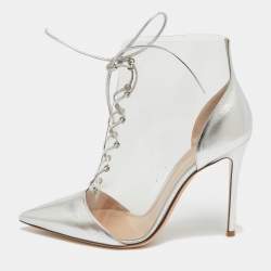 Gianvito Rossi Silver Leather and PVC Icon Ankle Booties Size 40.5