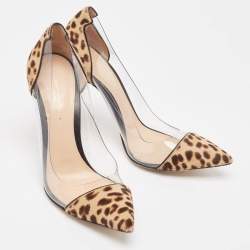 Gianvito Rossi Beige/Brown Calf Hair And PVC Plexi Pointed Toe Pumps Size 39