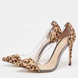 Gianvito Rossi Beige/Brown Calf Hair And PVC Plexi Pointed Toe Pumps Size 39