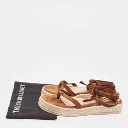 Pre Owned Gianvito Rossi Brown Suede Ankle Tie Espadrille Sandals Size 38.5