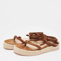 Pre Owned Gianvito Rossi Brown Suede Ankle Tie Espadrille Sandals Size 38.5
