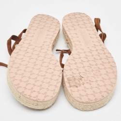 Pre Owned Gianvito Rossi Brown Suede Ankle Tie Espadrille Sandals Size 38.5