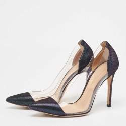 Pre Owned Gianvito Rossi Metallic Two Tone Laminated Suede and PVC Plexi Pumps Size 34