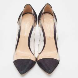 Pre Owned Gianvito Rossi Metallic Two Tone Laminated Suede and PVC Plexi Pumps Size 34