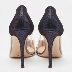 Pre Owned Gianvito Rossi Metallic Two Tone Laminated Suede and PVC Plexi Pumps Size 34