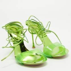 Pre Owned Gianvito Rossi Green PVC and Leather Spice Ankle Tie Sandals Size 37