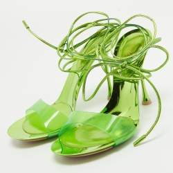 Pre Owned Gianvito Rossi Green PVC and Leather Spice Ankle Tie Sandals Size 37