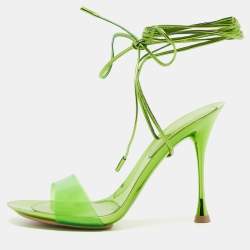 Pre Owned Gianvito Rossi Green PVC and Leather Spice Ankle Tie Sandals Size 37