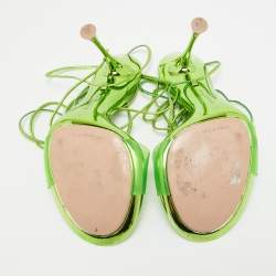 Pre Owned Gianvito Rossi Green PVC and Leather Spice Ankle Tie Sandals Size 37