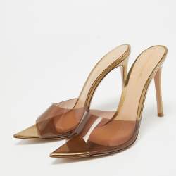 Pre Owned Gianvito Rossi Brown PVC Elle Open Toe Sandals Size 38.5