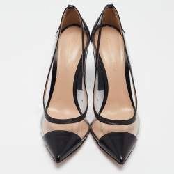 Gianvito Rossi Black Leather and PVC Plexi Block Heel Pumps Size 39