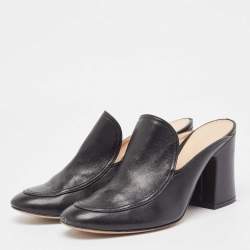 Gianvito Rossi Black Leather Slides Sandals Size 38