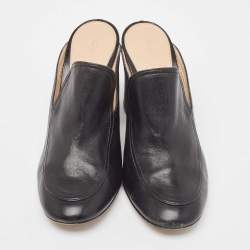 Gianvito Rossi Black Leather Slides Sandals Size 38