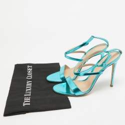Pre Owned Gianvito Rossi Metallic Blue Leather Cross Ankle Strap Sandals Size 39