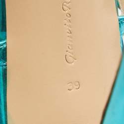 Pre Owned Gianvito Rossi Metallic Blue Leather Cross Ankle Strap Sandals Size 39