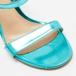 Pre Owned Gianvito Rossi Metallic Blue Leather Cross Ankle Strap Sandals Size 39