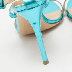 Pre Owned Gianvito Rossi Metallic Blue Leather Cross Ankle Strap Sandals Size 39