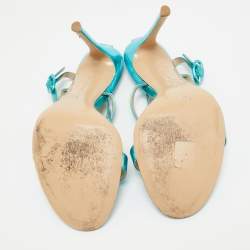 Pre Owned Gianvito Rossi Metallic Blue Leather Cross Ankle Strap Sandals Size 39