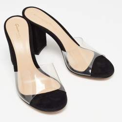 Pre Owned Gianvito Rossi Black PVC and Suede Slide Sandals Size 37.5