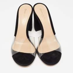 Pre Owned Gianvito Rossi Black PVC and Suede Slide Sandals Size 37.5