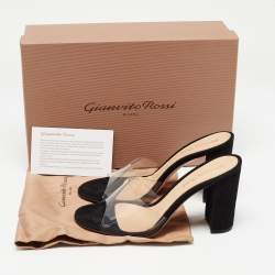 Pre Owned Gianvito Rossi Black PVC and Suede Slide Sandals Size 37.5