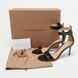 Gianvito Rossi Black Patent Leather Ankle Strap Sandals Size 37