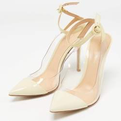 مملوكة مسبقًا Gianvito Rossi Cream Patent and PVC Slingback Pumps Size 39.5  