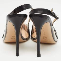 مملوكة مسبقًا Gianvito Rossi Black Leather and PVC Slingback Pumps Size 39
