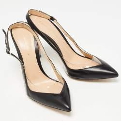 مملوكة مسبقًا Gianvito Rossi Black Leather and PVC Slingback Pumps Size 39