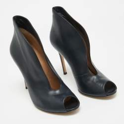 Gianvito Rossi Navy Blue Leather Vamp Booties Size 38.5