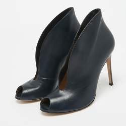 Gianvito Rossi Navy Blue Leather Vamp Booties Size 38.5