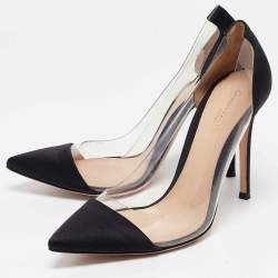 Pre Owned Gianvito Rossi Black Satin Plexi Pumps Size 37