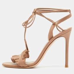 Pre Owned Gianvito Rossi Beige Leather Ankle Strap Sandals Size 35.5