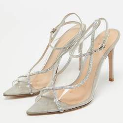 Gianvito Rossi Transparent PVC and Leather Crystal Embellished Ankle Strap Pumps Size 36.5 